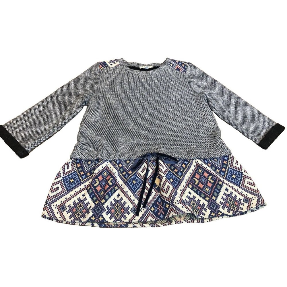 THML Tiered Sweater Shirt Navy Tapestry Ribbon Long Sleeve Womens Medium Preppy